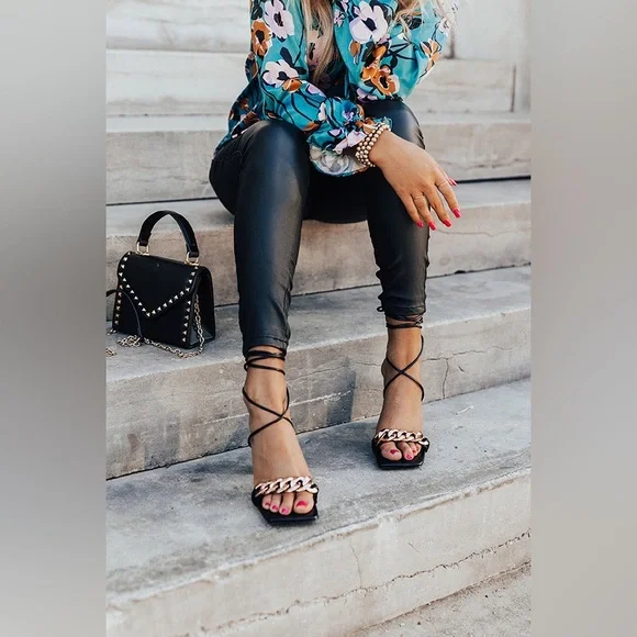 LAICIGO Womens Lace up Heeled Sandals Square Open Toe Chunky Block Heel … - Picture 6 of 9